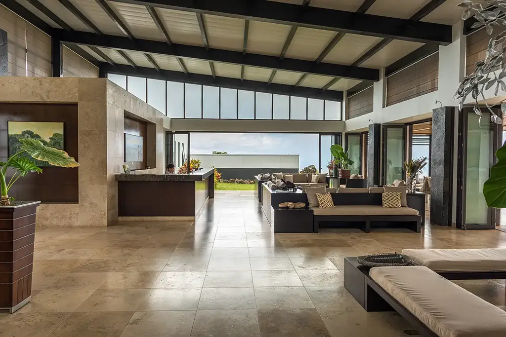 Sunlit lounge at Pikaia Lodge