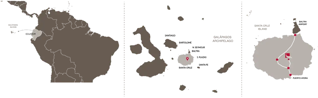 Map of Pikaia Lodge on Santa Cruz Island within the Galápagos archipelago