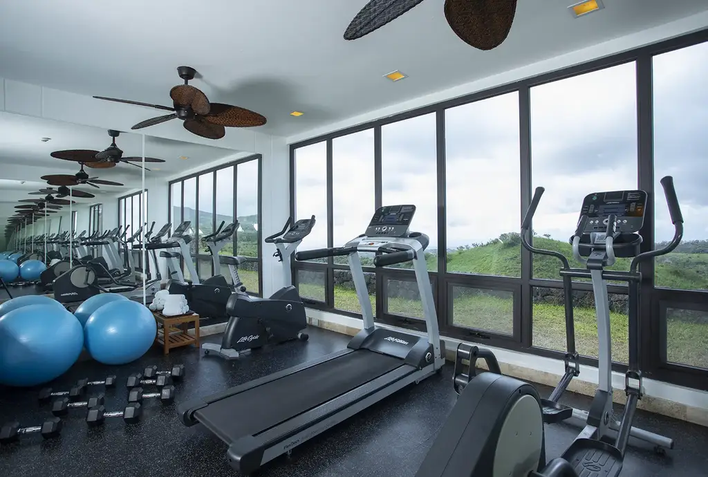 Fitness equipment in the Pikaia Lodge gym